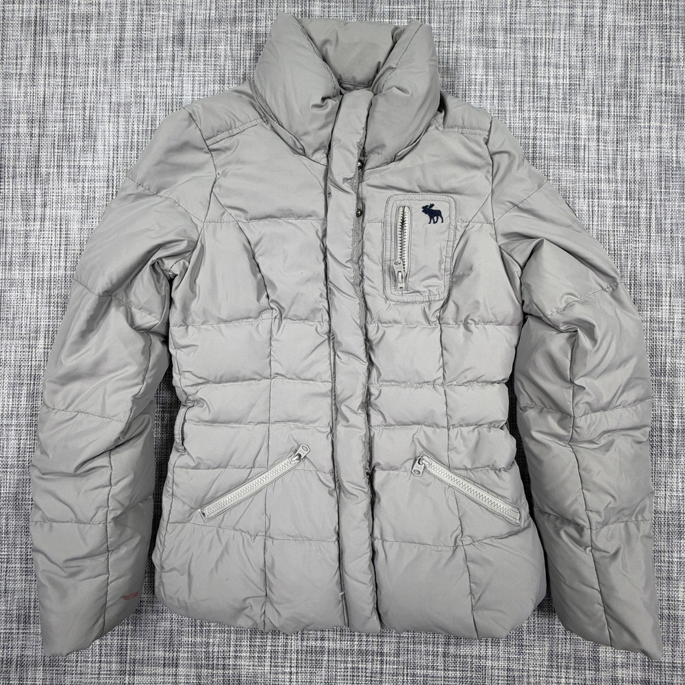 Abercrombie & Fitch Womens Puffer Jacket Gray Down Feather Quilted Coat Small S